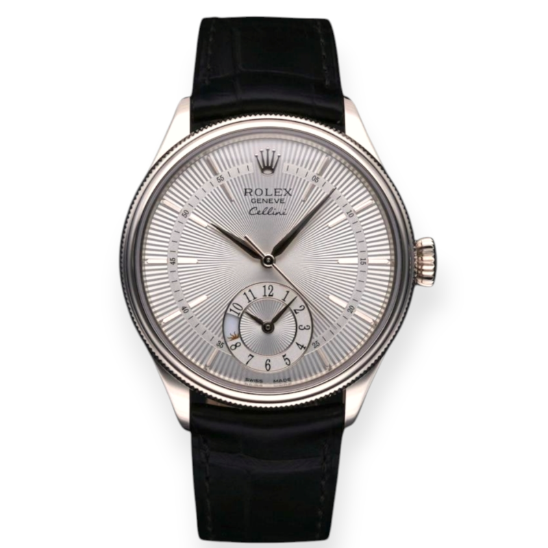 Pre-Owned Rolex Cellini Dual Time White Gold 39mm Black Leather Strap 50529