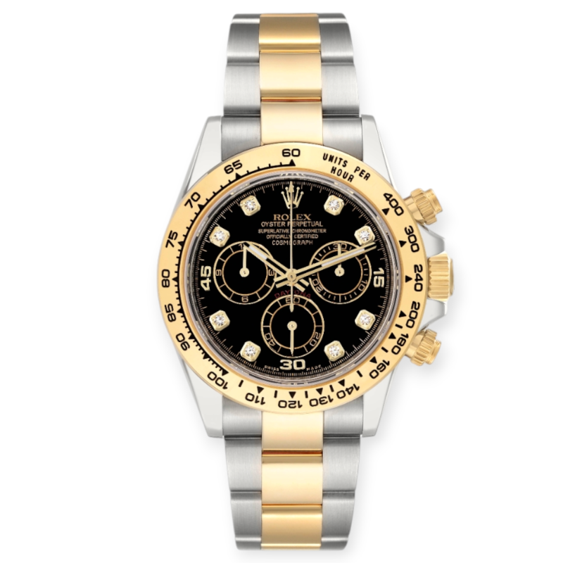 Pre-Owned Rolex Cosmograph Daytona Steel & Yellow Gold 40mm Black Diamond Dial Oyster 116503