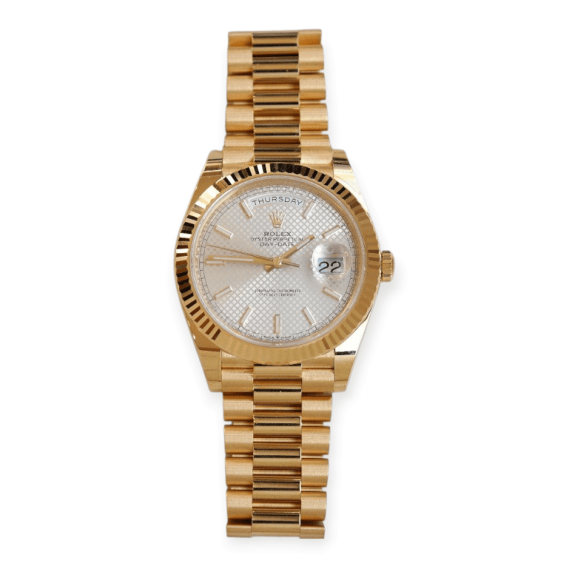 Pre-Owned Rolex Day-Date Yellow Gold 40mm Silver Motif Dial President 228238