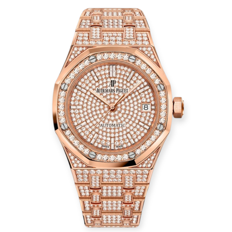 Pre-owned Audemars Piguet Royal Oak Full Baguette RoseGold 37mm 15452OR.ZZ.1258OR.02