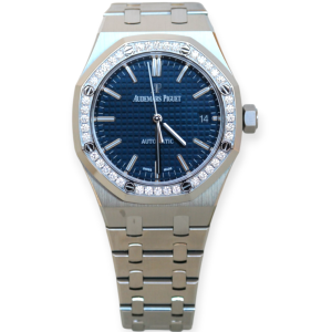 Pre-owned Audemars Piguet Royal Oak Steel 37mm Blue Diamond Set Bezel 15451ST.ZZ.1256ST.03