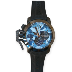 Pre-Owned Graham Chronofighter Oversize Arrow Ocean Blue Camouflage 2CCAU.UO5A