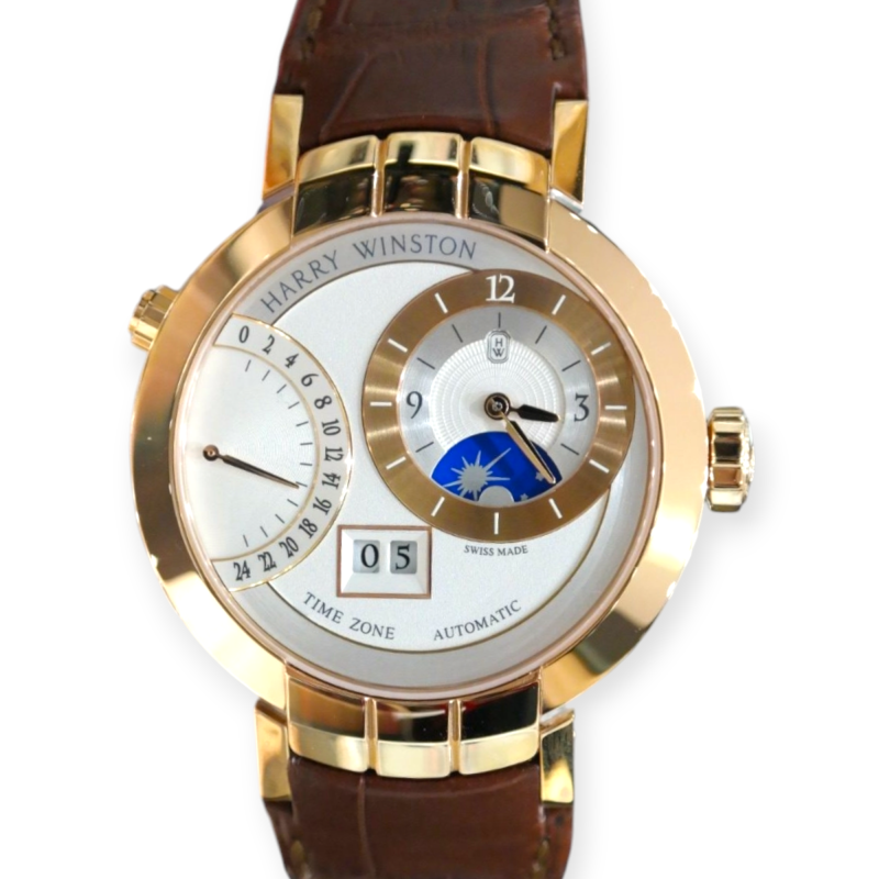 Pre-Owned Harry Winston Premier Excenter TimeZone Rose Gold 41mm PRNATZ41RR001