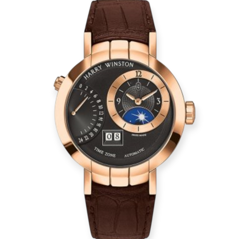 Pre-Owned Harry Winston Premier Excenter TimeZone Rose Gold 41mm PRNATZ41RR002