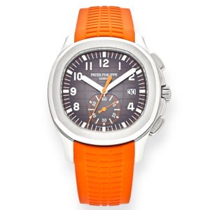 Pre-owned Patek Philippe Aquanaut Chronograph Steel Black / Orange Strap 42.2mm 5968A-001