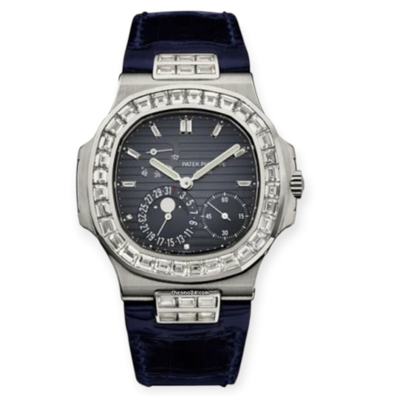 Pre-owned Patek Philippe Nautilus White Gold 40.5mm Diamond Afterset 5724G-001