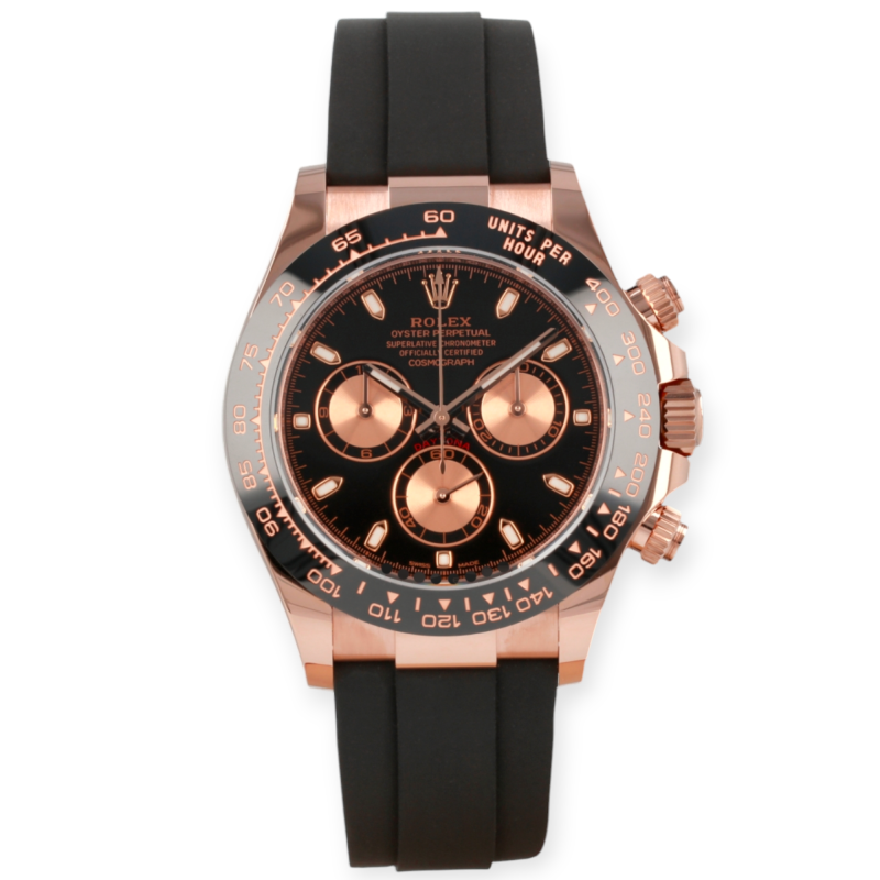 Pre-Owned Rolex Cosmograph Daytona 40mm Black Dial, Pink Counters Rose Gold 116515LN