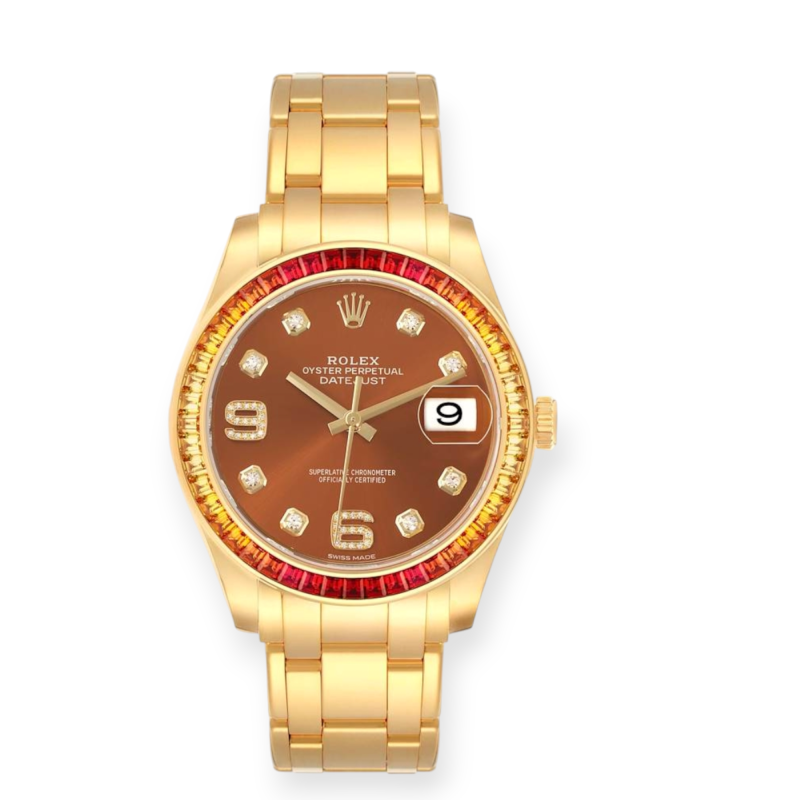 Pre-Owned Rolex Pearl Master DateJust Yellow Gold 39mm Cognac 86348SAJOR