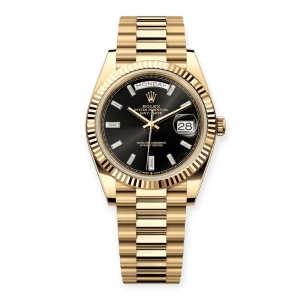 Pre-Owned Rolex Day-Date 40mm Yellow Gold Black Baguette Dial 228238 President