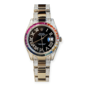 Pre-Owned Rolex DateJust 41mm Diamond Roman Dial Rainbow AfterSet Bezel Oystersteel 116334