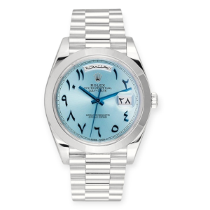 Pre-owned Rolex Day-Date 40mm Platinum Ice Blue Dial Arabic Edition 228206