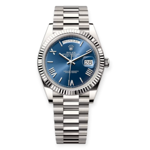 Pre-owned Rolex Day-Date 40mm White Gold Blue Dial President Bracelet 228239