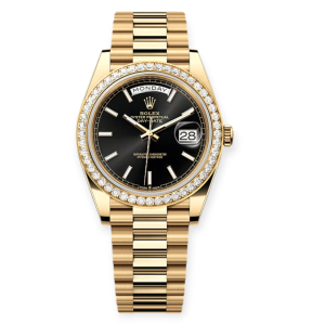 Pre-owned Rolex Day-Date 40mm Yellow Gold Baguette Bezel 228348
