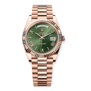Pre-owned Rolex DayDate Rose Gold 40mm Olive Green Dial President 228235