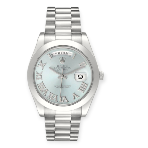 Pre-owned Rolex Day-Date 41mm Platinum Ice Blue Roman Numerals Diamond Marker 218206