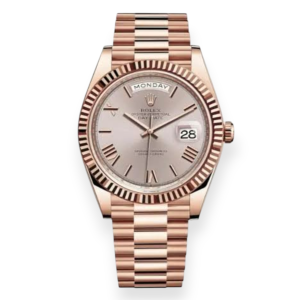 Pre-owned Rolex DayDate Rose Gold 40mm Sundust Dial 228235