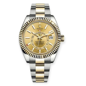 Pre-owned Rolex Sky-Dweller Champagne Index-Dial 42mm Steel & Yellow Gold 326933