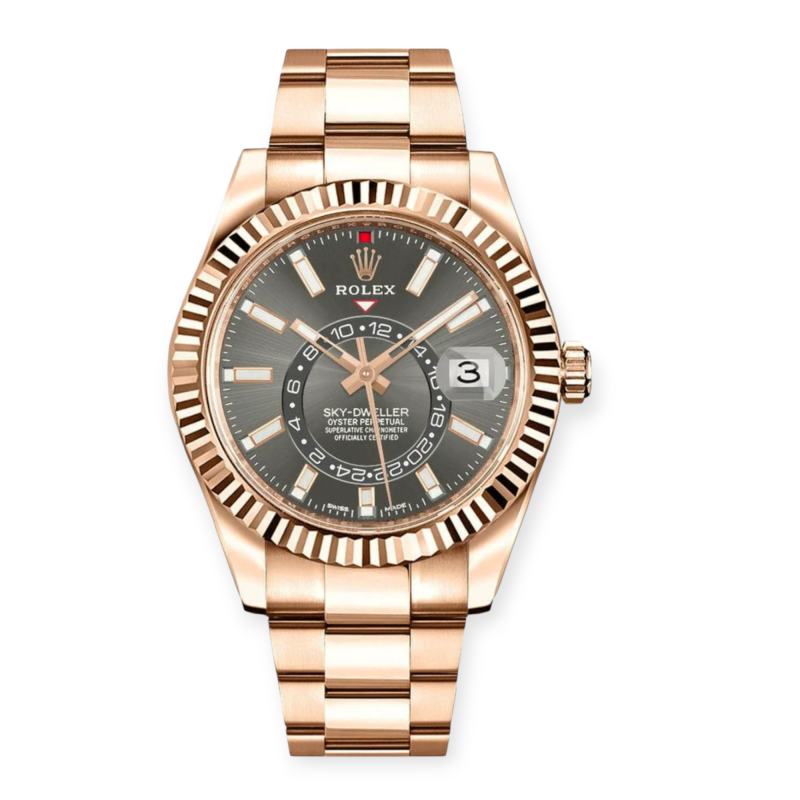 Pre-owned Rolex Sky-Dweller Rose Gold 42mm Gray-Index Dial 326935