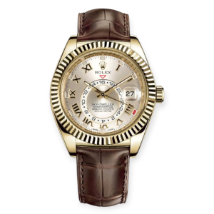 Pre-owned Rolex Sky-Dweller Silver Roman Dial Yellow Gold 42mm 326138