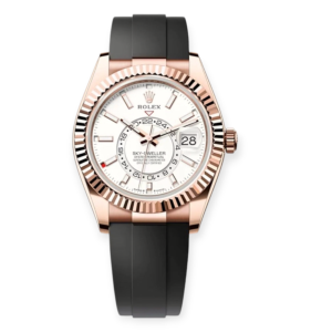 Pre-owned Rolex Sky-Dweller White Index Rose Gold 42mm Leather Strap 326135