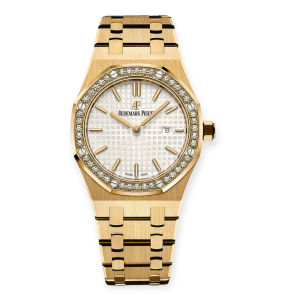 Pre-owned Audemars Piguet Royal Oak 33mm Full Yellow Gold Diamond Bezel Set 67651BA.ZZ.1261BA.01