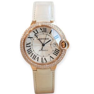 Pre-owned Cartier Ballon Bleu Rose Gold 42mm Diamond Bezel Set WJBD0031