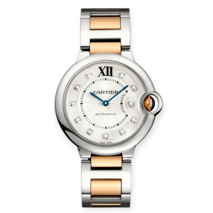 Pre-owned Cartier Ballon Bleu Steel & Rose Gold 36mm Silver Diamond WE902031