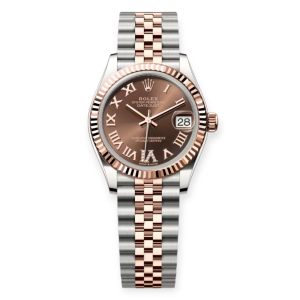 Pre-owned Rolex DateJust Steel & Rose Gold 31mm Choco-Roman Dial Jubilee 278271