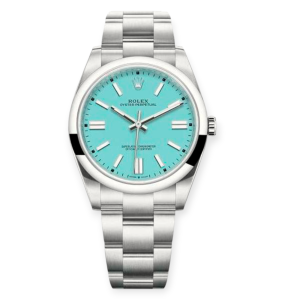 Pre-owned Rolex Oyster Perpetual Steel 41mm Turquoise Blue Index Dial 124300