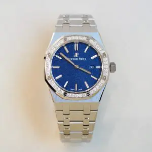 Pre-Owned Audemars Piguet Royal Oak Steel 33mm Frosted Blue Diamond Bezel  67651ST.ZZ.1261ST.02