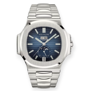 Pre-owned Patek Philippe Nautilus Stainless Steel 40.5mm Annual Calendar Moonphase Blue Dial 5726/1A-014