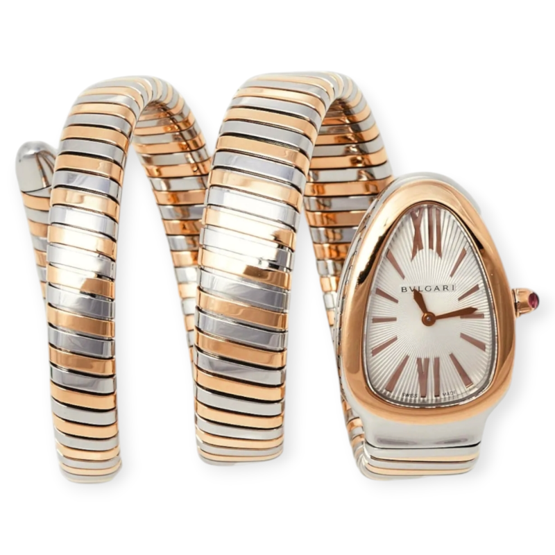 Pre-Owned Bvlgari Serpenti  Double Spiral  Steel & Rose Gold 35mm Diamond Bezel Set White Dial 103149