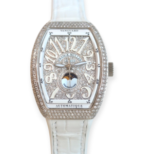 Pre-Owned Franck Muller Ladies Vanguard Moonphase Steel 32mm Paved Afterset Diamonds V32SCATFOL