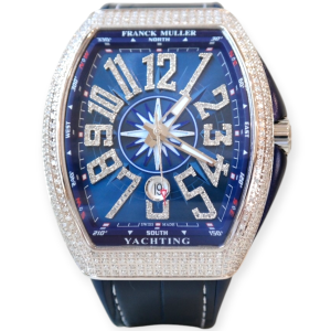 Pre-Owned Franck Muller Vanguard Yachting Steel 45mm Afterset Diamonds Blue Dial V45SCDT