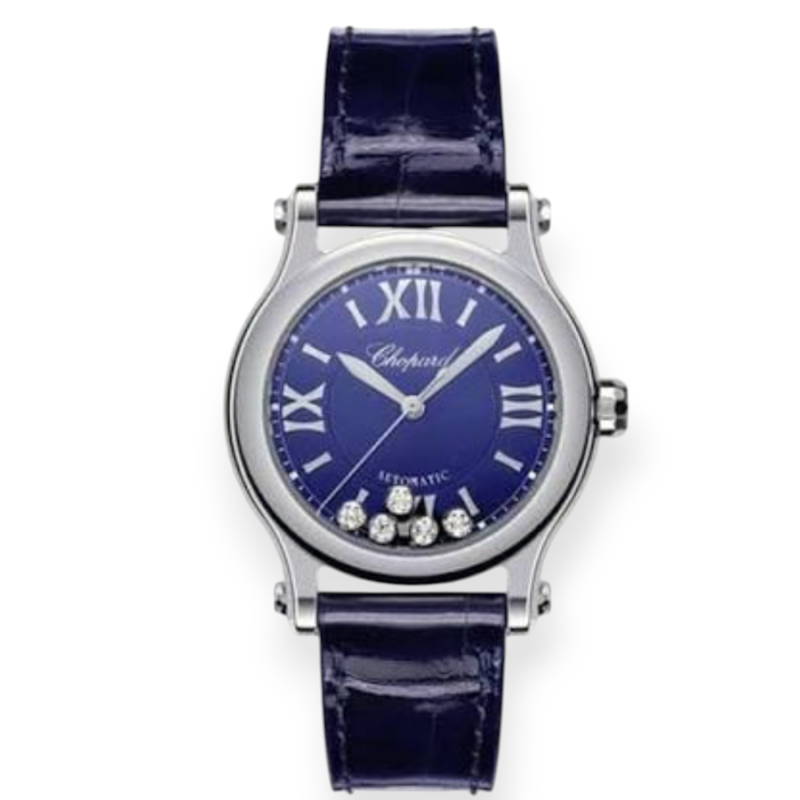 Pre-Owned Chopard Happy Sport 5 Diamonds Blue Dial Stainless Steel 30mm 278573-3006