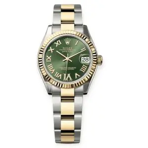 Pre-Owned Rolex DateJust 31mm Steel & Yellow Gold Olive Green VI Diamonds 278273
