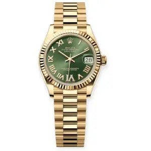 Pre-owned Rolex DateJust Full Yellow Gold Olive Green Dial President Bracelet 278278
