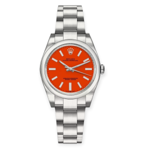 Pre-owned Rolex Oyster Perpetual 31mm Steel Coral Red Index Dial 277200