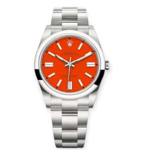 Pre-owned Rolex Oyster Perpetual Steel 41mm Coral Red Index Dial 124300