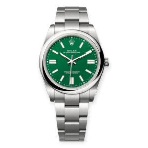 Pre-owned Rolex Oyster Perpetual Steel 41mm Green Index Dial 124300
