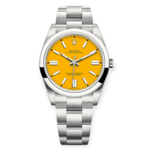Pre-owned Rolex Oyster Perpetual Steel 41mm Yellow Index Dial 124300