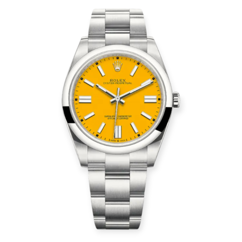 Pre-owned Rolex Oyster Perpetual Steel 41mm Yellow Index Dial 124300