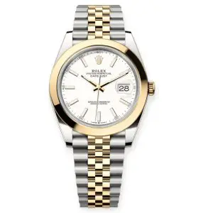 Pre-owned Rolex DateJust 41mm Steel & Yellow Gold White Index Dial Doomed Bezel Jubilee 126303