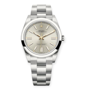 Pre-owned Rolex Oyster Perpetual Steel 41mm Silver Sunray Index Dial 124300