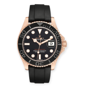 Pre-owned Rolex Yacht Master Rose Gold 40mm Black Dial Oysterflex 116655