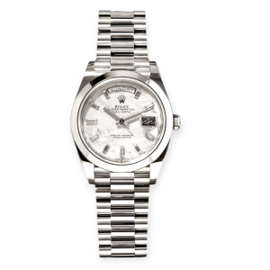Pre-owned Rolex Day-Date 40mm Platinum Meteorite Baguette  Dial 228206