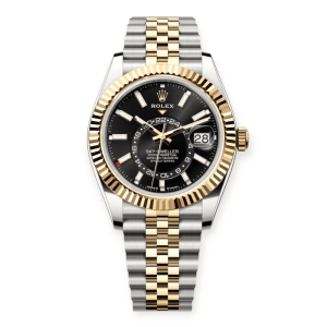 Pre-owned Rolex Sky-Dweller Steel & Gold 42MM Black Index-Dial Fluted Bezel Jubilee 336933-0004
