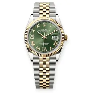 Pre-owned Rolex DateJust 36mm Olive Green-Diamond Set Dial 126233