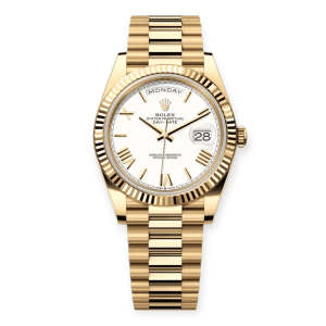 Pre-owned Rolex Day-Date Yellow Gold 40mm White Roman Dial 228238