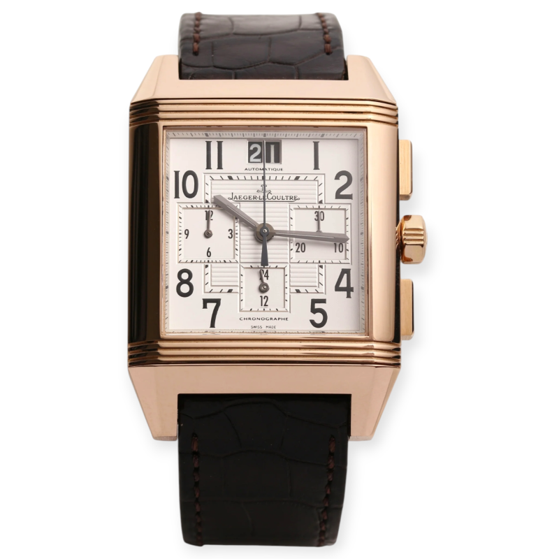 Pre-Owned Jaeger-LeCoultre Reverso Squadro 41mm Chronograph Rose Gold White Dial 230.2.45